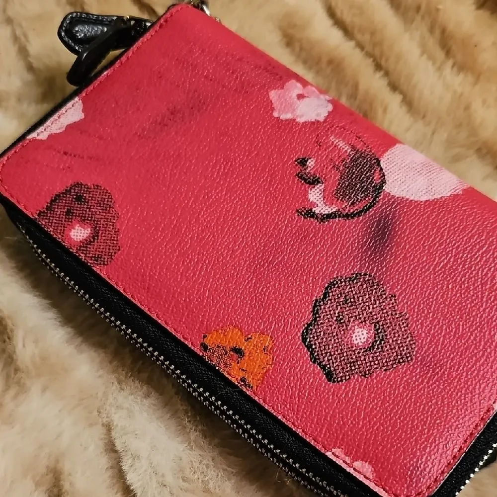 Coach Pink Floral Key Holder with Black Accents